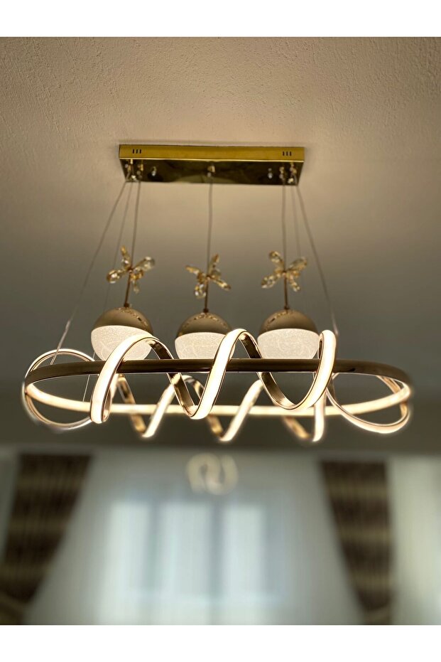 MODERN GOLD KAPLAMA LEDLİ AVİZE - 4