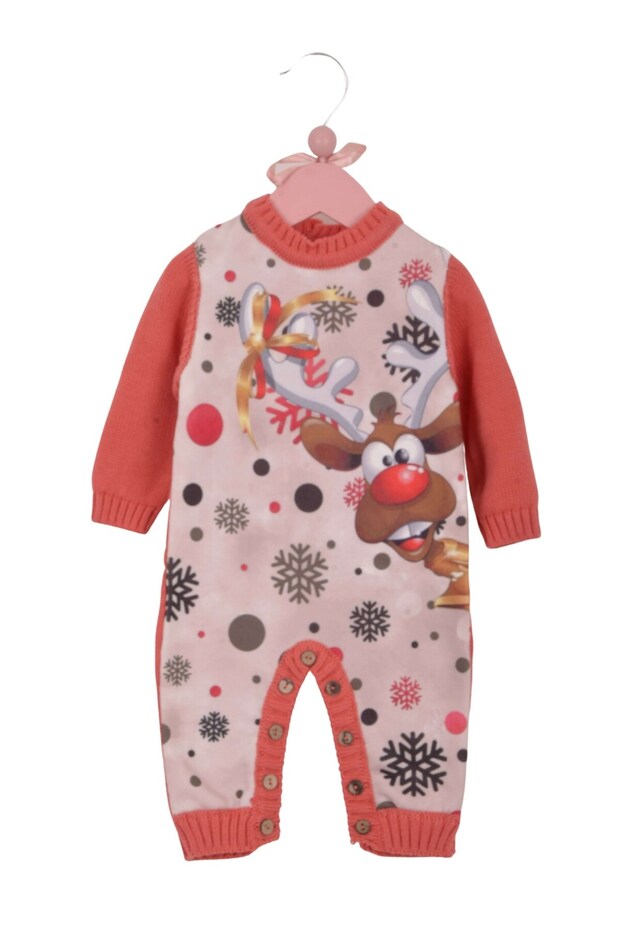 Geyik Baskı Triko Tulum Mercan - 3