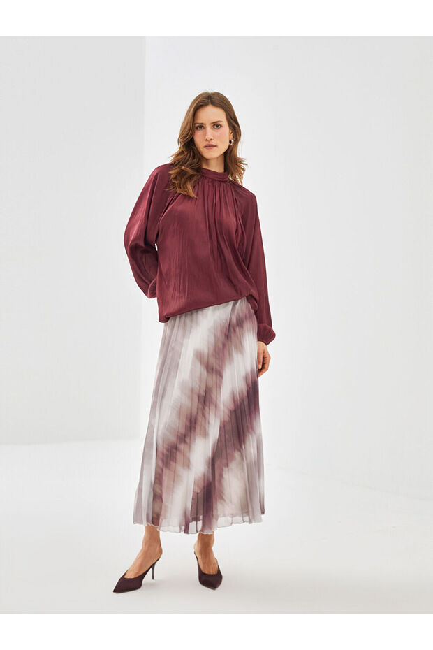 Lcwk Women's Elastic Waist Patterned Pleated Skirt