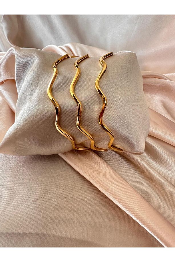 GOLD 3'LÜ SET ZİKZAK MODEL  ÇELİK AJDA BİLEZİK - 1