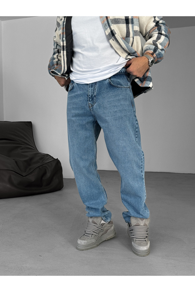 Světle modrá Washed Effect Baggy Df-2589 - 1