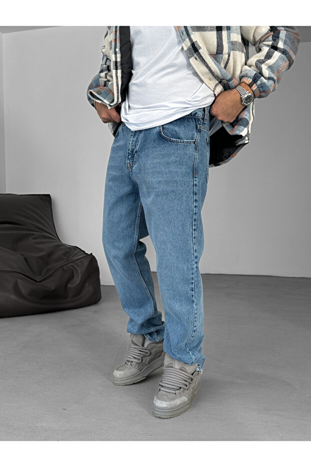 Světle modrá Washed Effect Baggy Df-2589 - 2