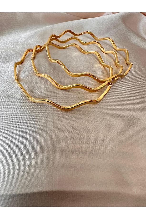 GOLD 3'LÜ SET ZİKZAK MODEL  ÇELİK AJDA BİLEZİK - 2