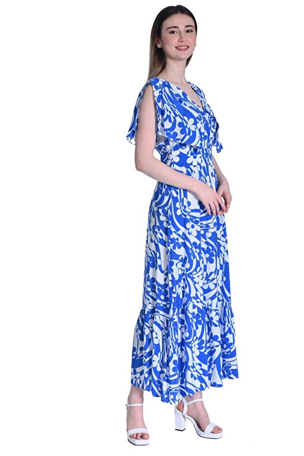 Desenli viskon elbise - 2