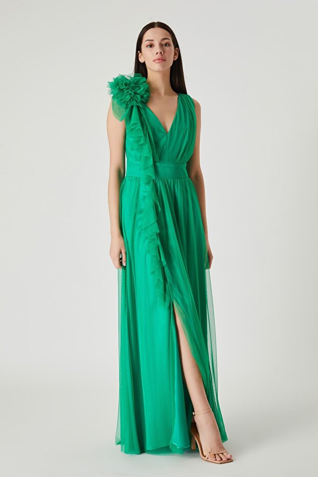 Volanlı Tül Elbise - 4