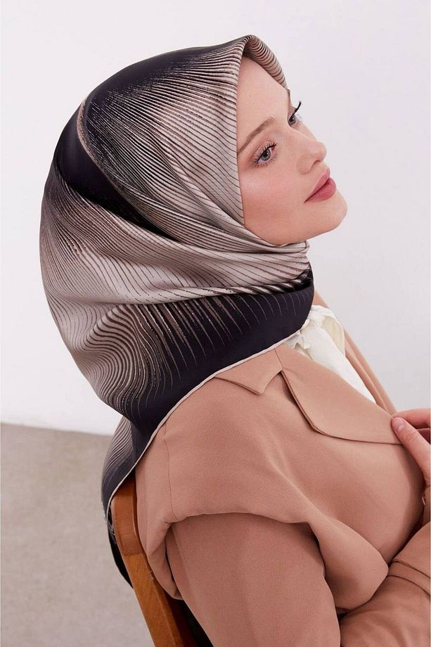 İpek Eşarp Twill Siyah Vizon - 1