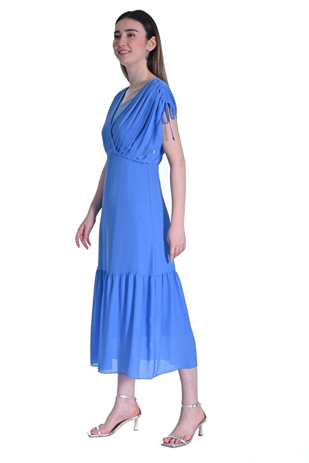 Plise detaylı elbise - 3