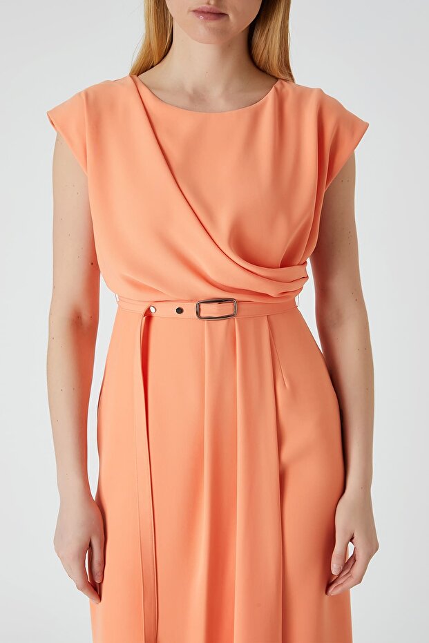 Kemerli Düşük Kol Elbise - 3