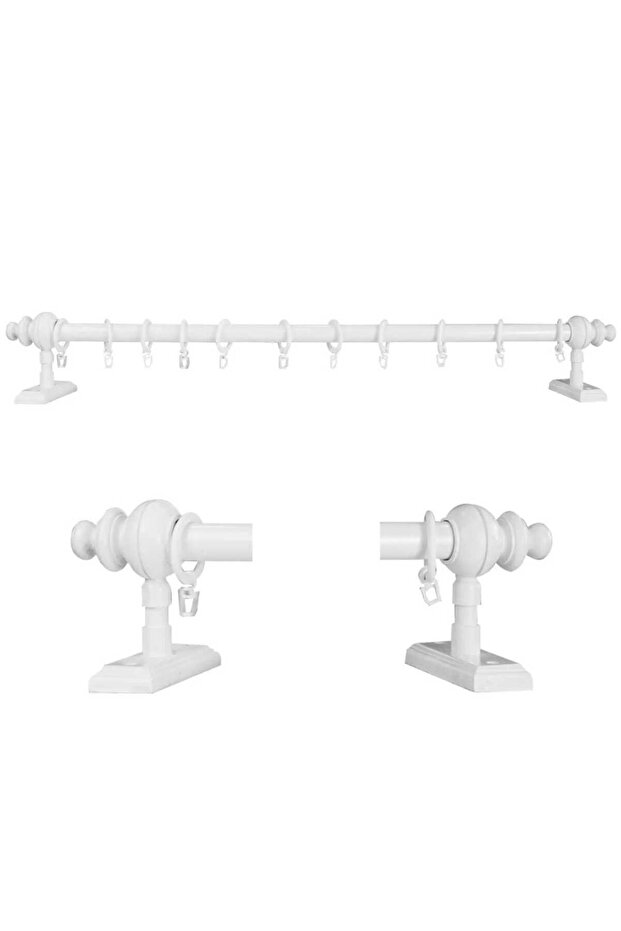 Beyaz Raysız Ahşap Rustik Perde Askısı - Rustik Borusu 100 Cm - 1