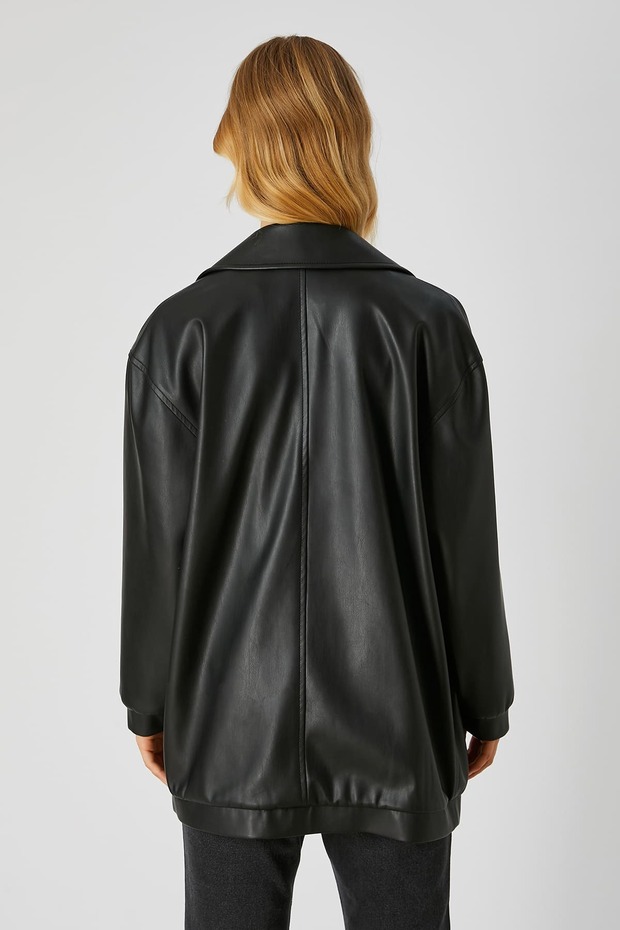 Suni deri oversize ceket - 4
