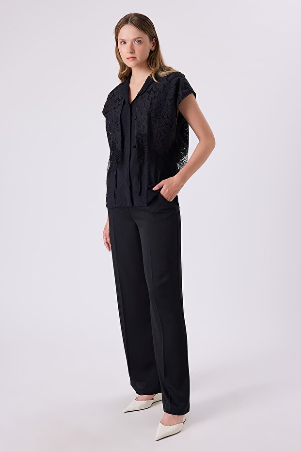 Dantel geçişli viskon bluz - 5