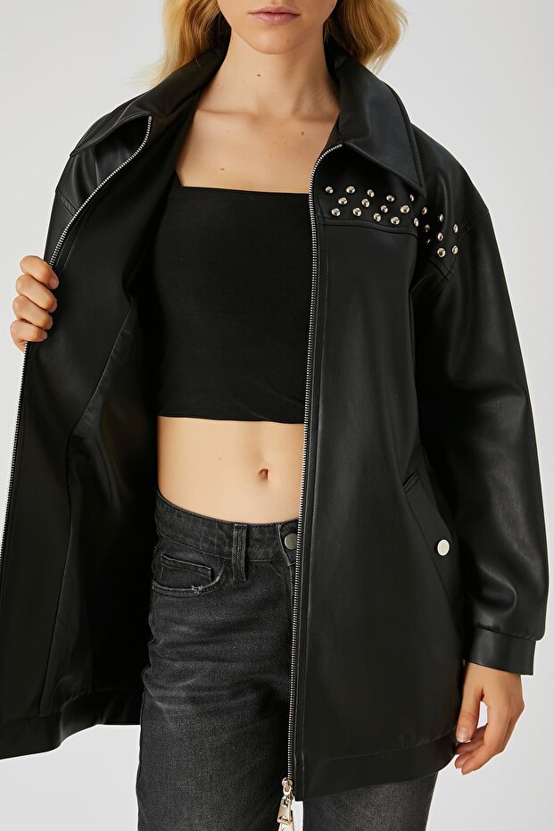Suni deri oversize ceket - 3