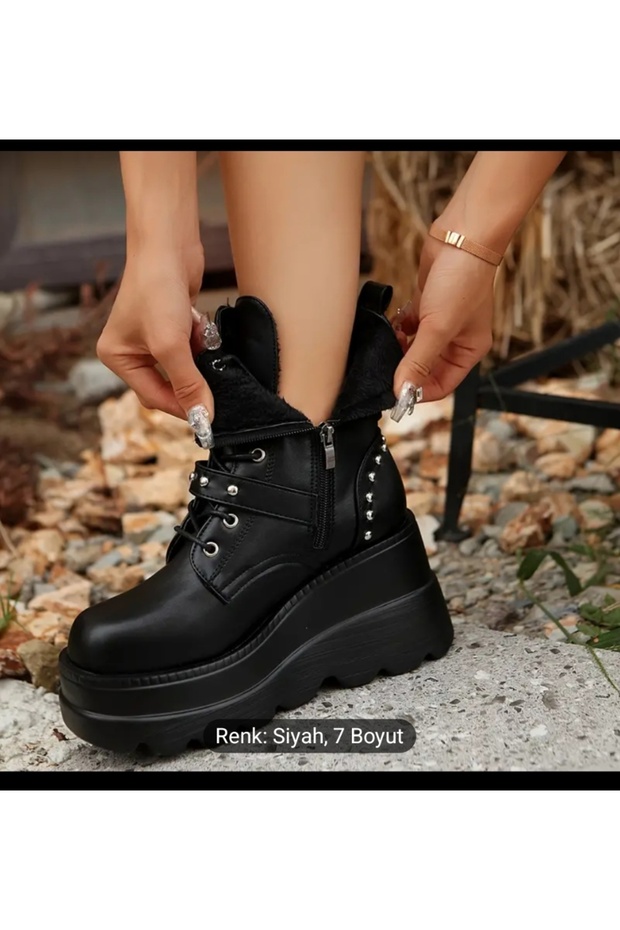 Platform topuk dolgu bot kışlık bot yüksek topuk ithal yurtdisi ürünüdür - 2