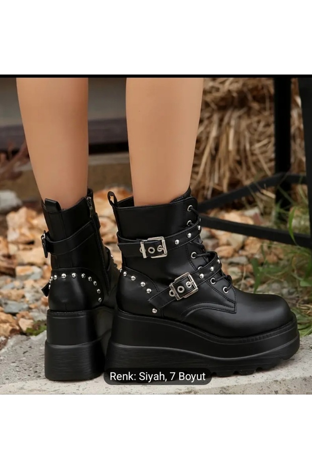 Platform topuk dolgu bot kışlık bot yüksek topuk ithal yurtdisi ürünüdür - 4