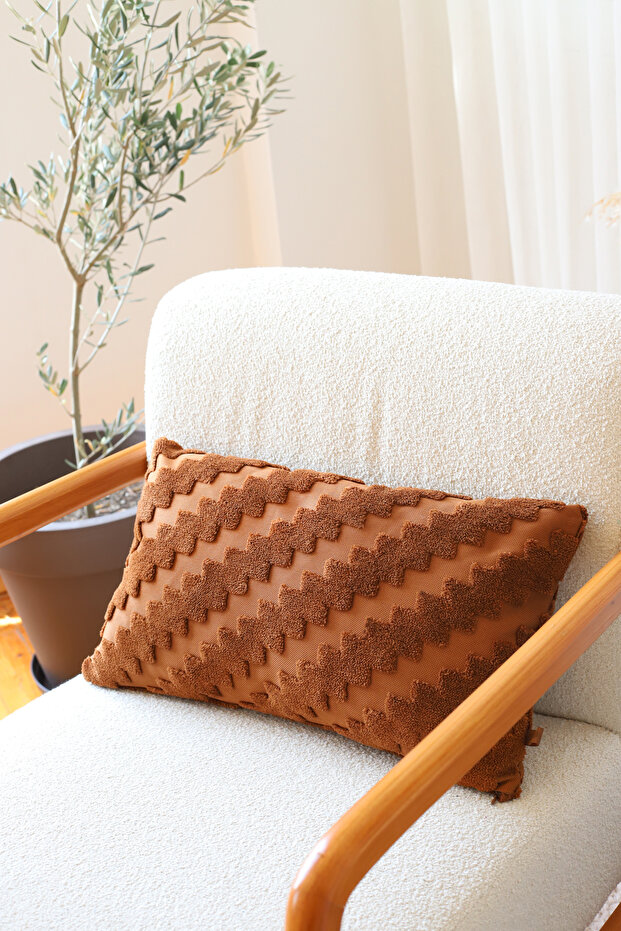 Bohemian Custom Design Punch Punch Pattern Rectangle Decorative Throw Pillow Cover Zigzag Tan - 1