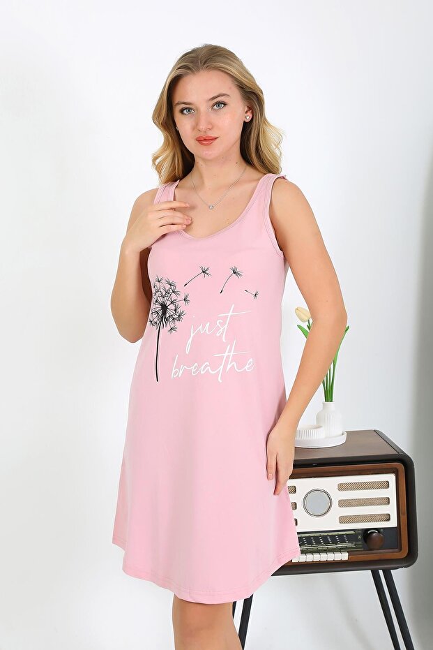 Women's Thick Strap Combed Cotton Nightgown Pink 1777
