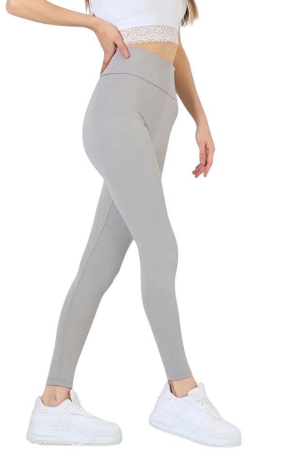 High Waist Ribbed Light Gray Leggings