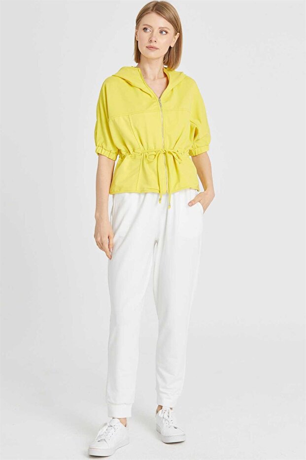 KAPİŞONLU SWEAT CEKET SARI - 2