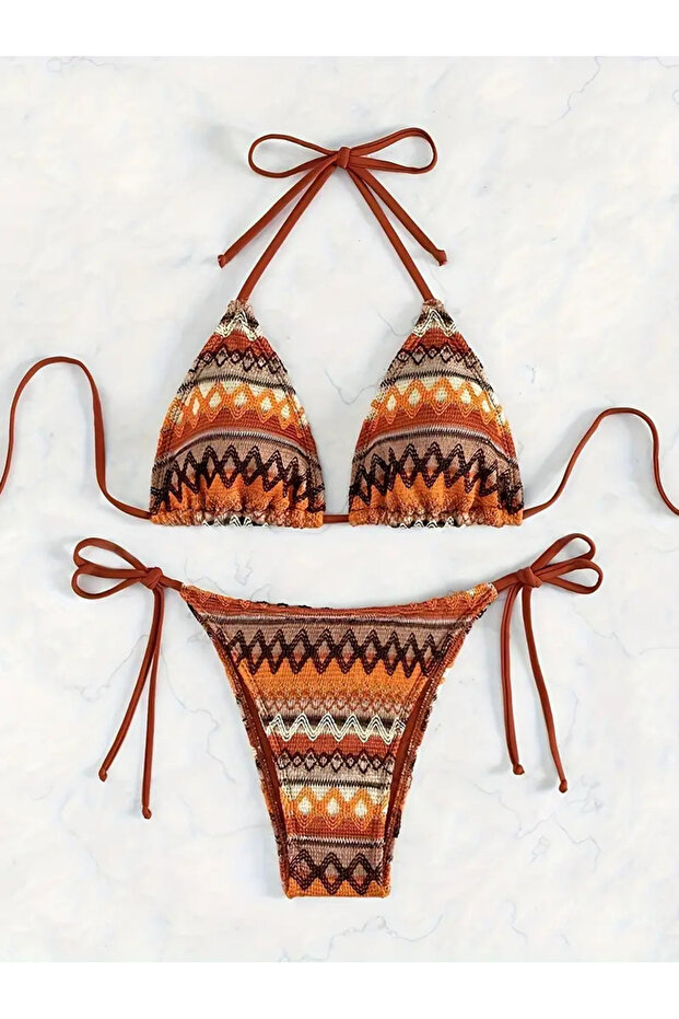 مثلث نمط حزام الدانتيل يصل مفتوح الظهر بيكيني 2 قطعة - 5