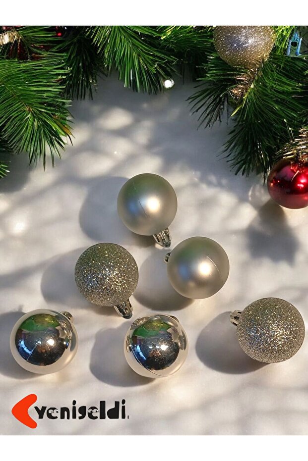 6 Pieces Silver (4 cm) Christmas Ball Pine Tree Ball T-44