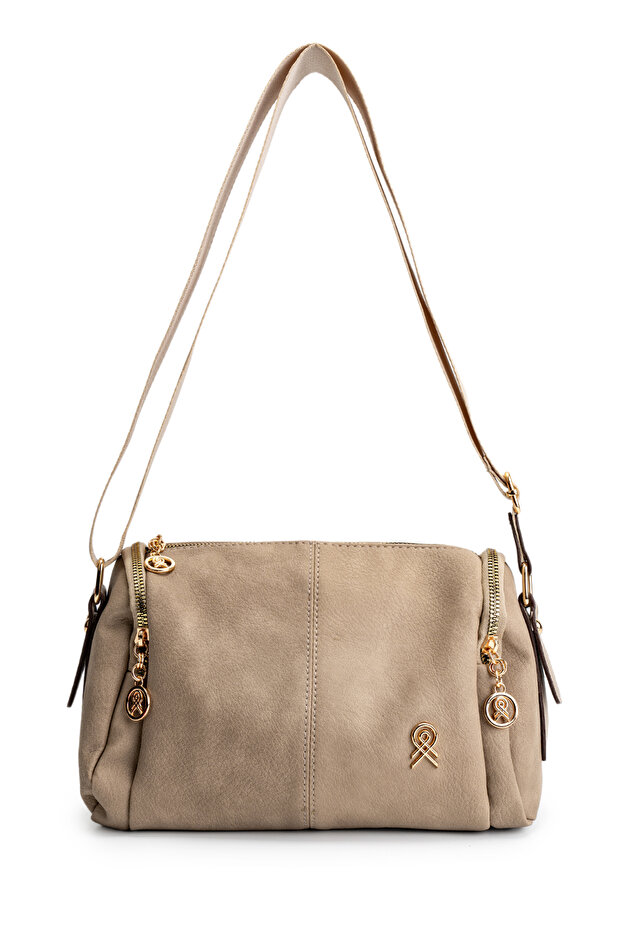 Faux Leather Women's Crossbody Bag Polya Taupe