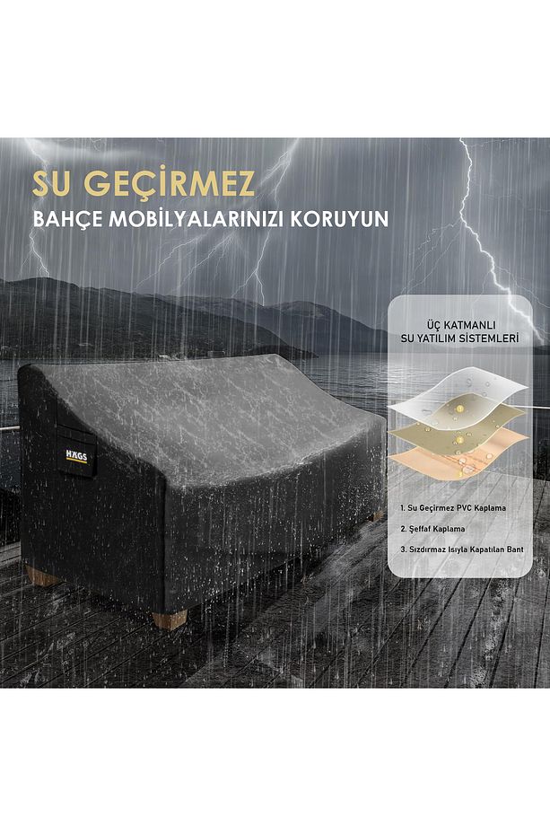 Tek Kişilik Bahçe Koltuk Örtüsü, Bahçe Koltuk Koruma Brandası Örtüsü,  100-80-75cm - Siyah - 3