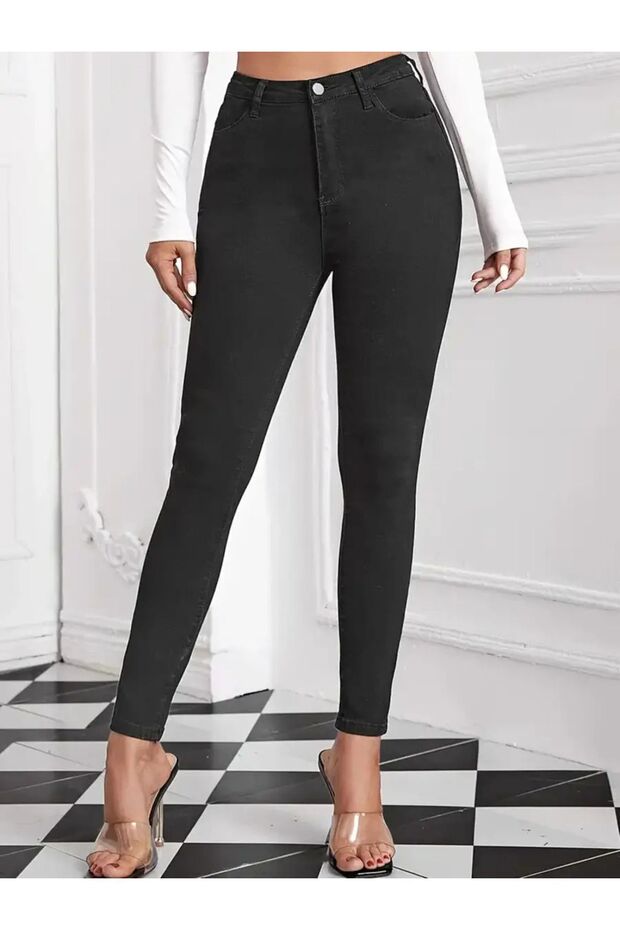 Women's Black High Waist Skinny Leg Recovery Skinny Jeans Jeans