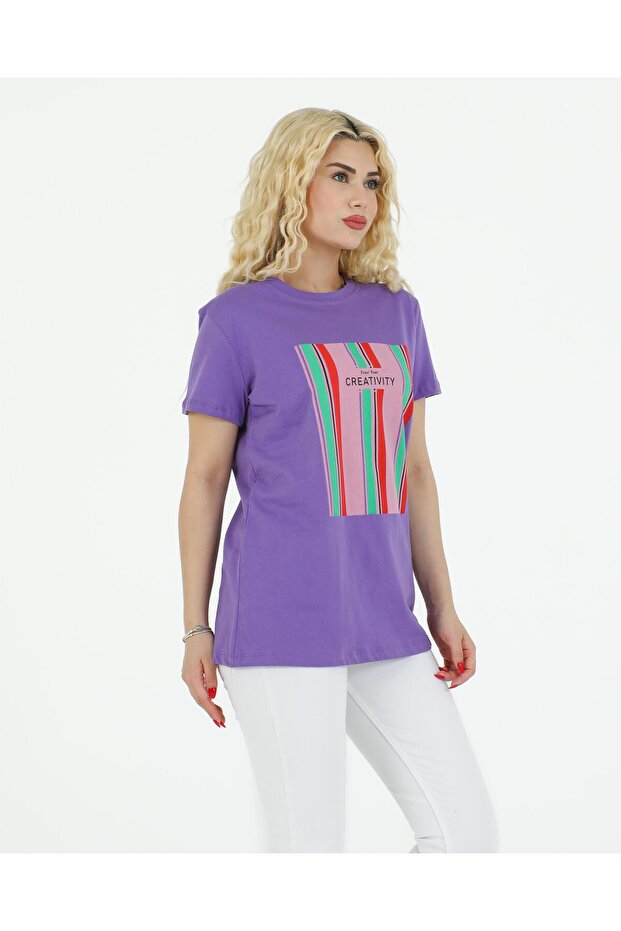 Creativity Baskılı Tshirt Mor - 3