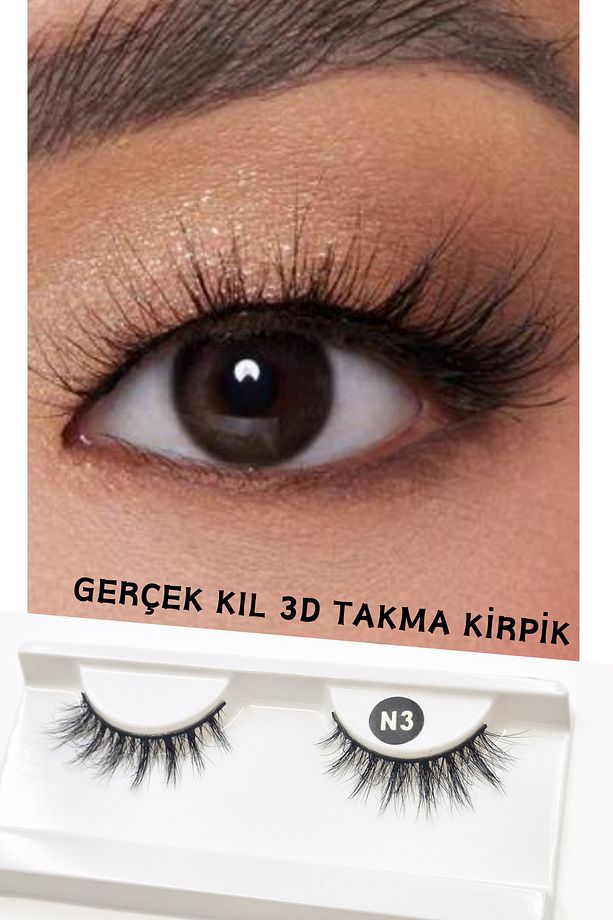 Doğal Görünümlü Gerçek Kıl Tam Boy İpek Takma Kirpik (1 Çift) - Mink Eyelash No: N3 - 1