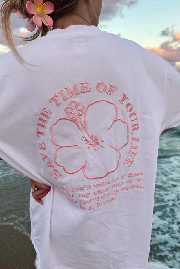 TRICOU BRODAT FLORE ALB