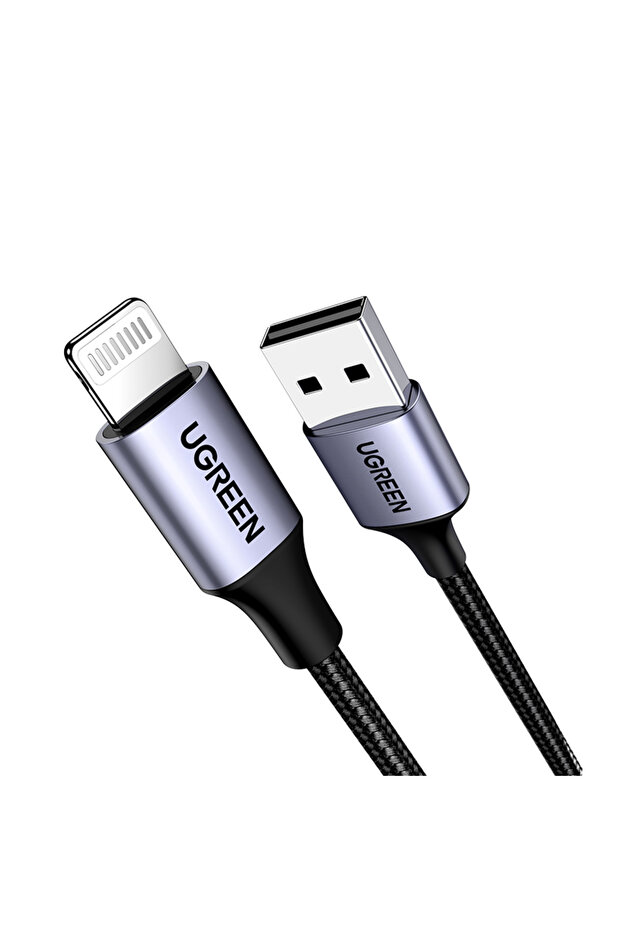 كابل Lightning إلى USB من الألومنيوم مع سلك مضفر بطول 2 متر - أسود