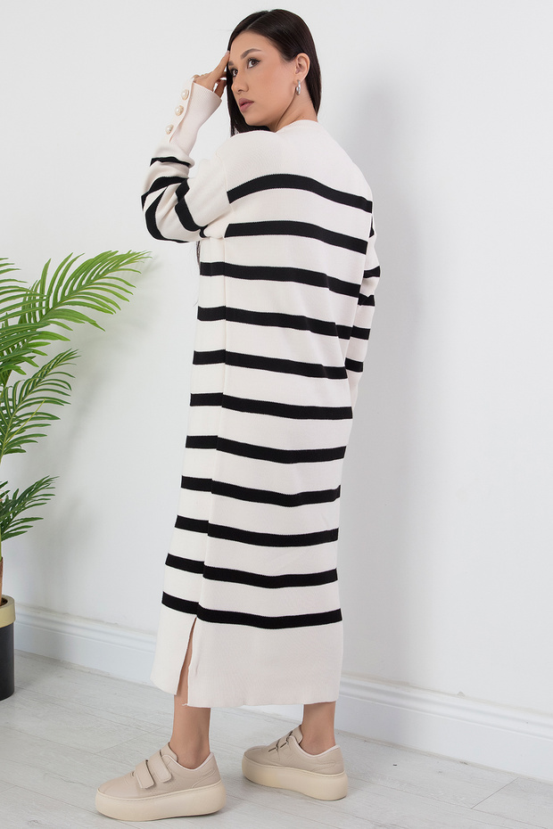 Çizgili Uzun Kol Triko Elbise MOD1028 - 7