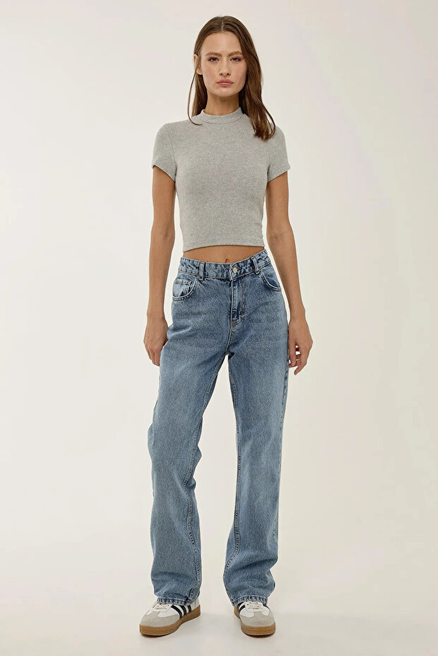 Slim Fit Triko Crop Bluz - 2