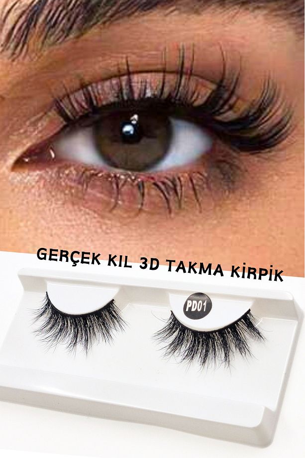 Doğal Görünümlü Gerçek Kıl Tam Boy İpek Takma Kirpik (1 Çift) - Mink Eyelash No: PD-01 - 1