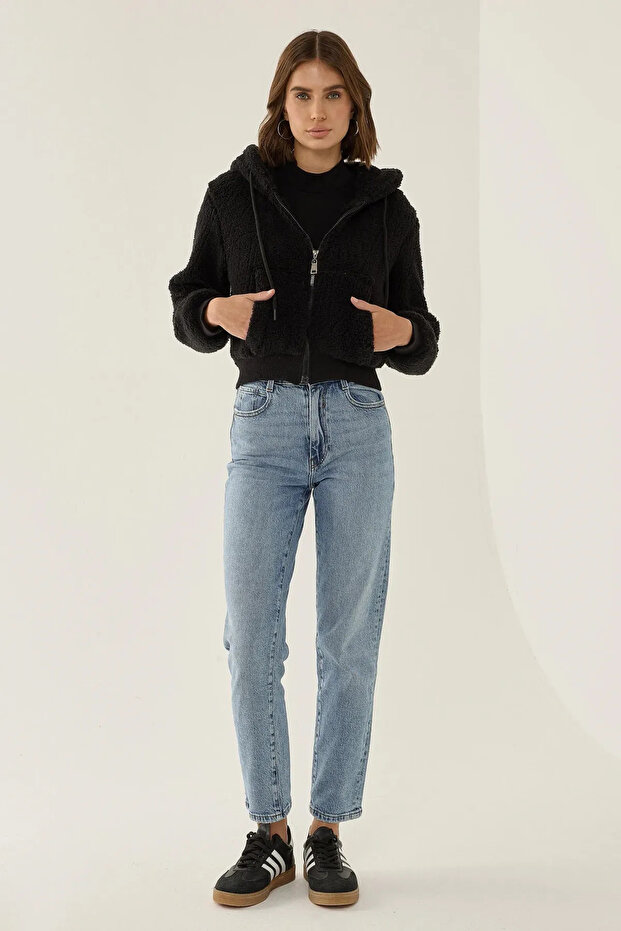 Zipper Collar Short Plush Jacket - 2