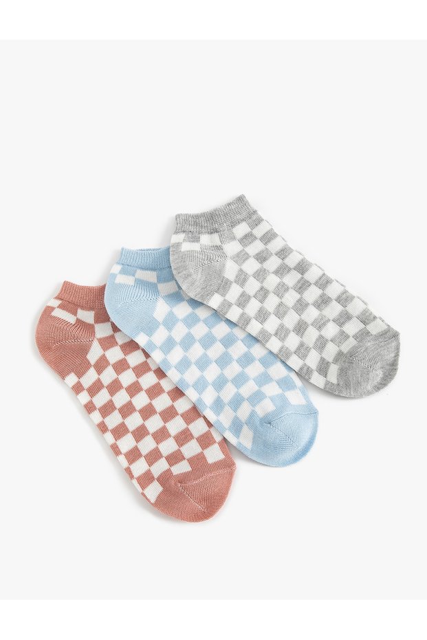 Checkerboard Patterned 3-Piece Booties Socks Set - Multicolored