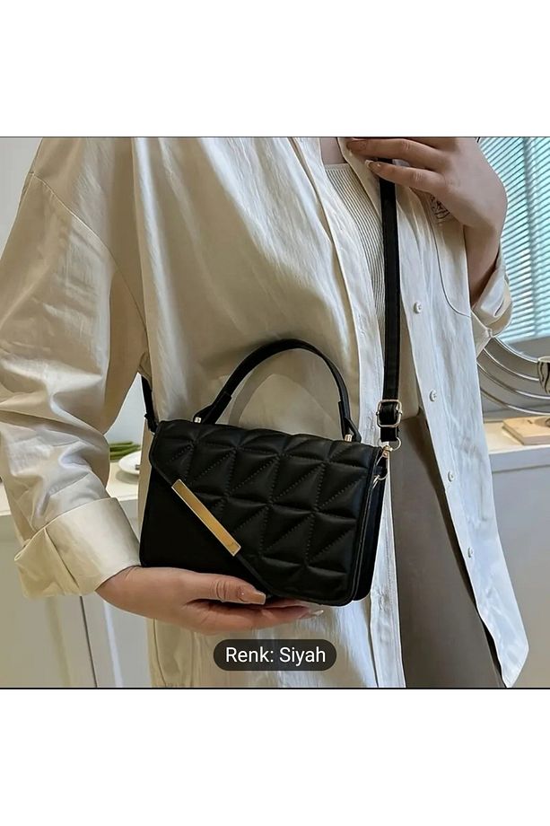 Mini Moda Kapitone Desenli Çapraz Metal Kapak El & Omuz Çantası - 2