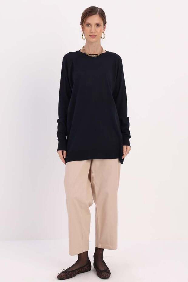 Lacivert-BASİC REGLAN BİSİKLET YAKA KAZAK - 2