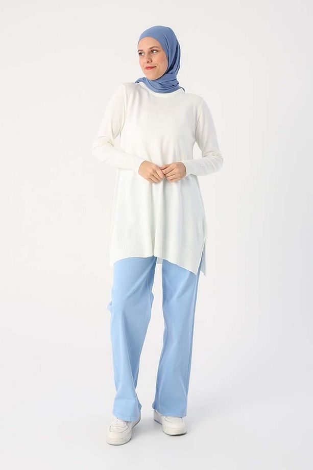 Ekru Bisiklet Yaka Triko Tunik - 5