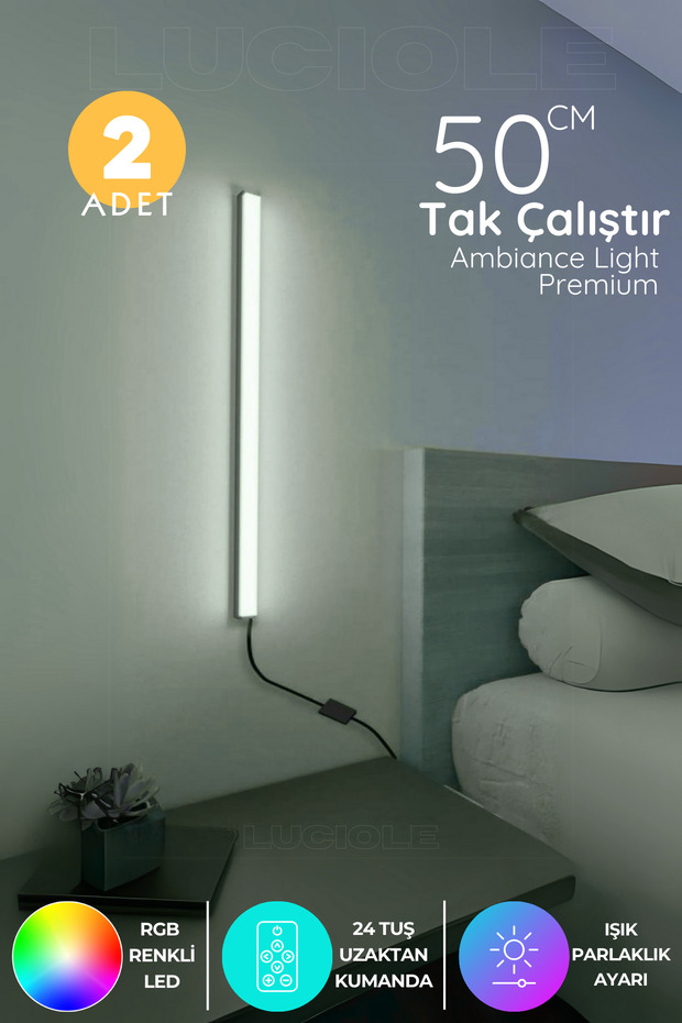 2 Adet Mini Led Lambader Uzaktan Kumandalı 4 Farklı Mod - 16 Farklı Renk Minib - 1