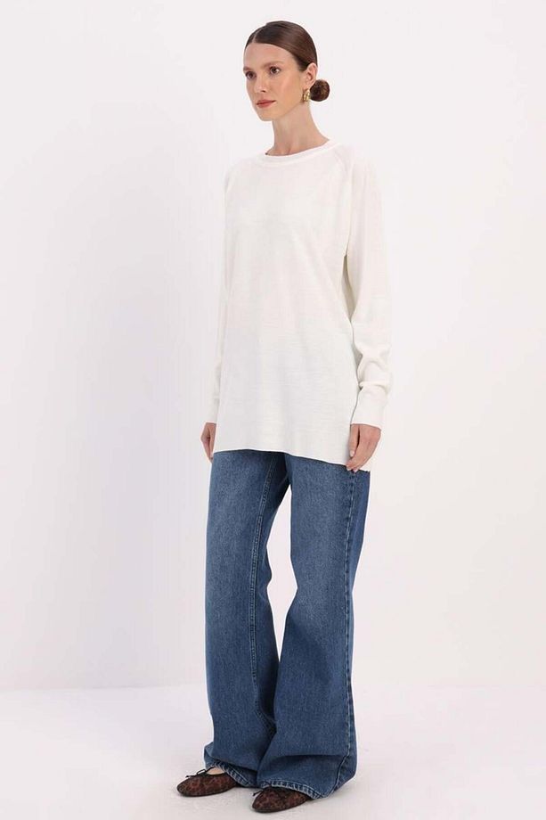Ekru-BASİC REGLAN BİSİKLET YAKA KAZAK - 3