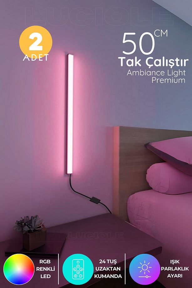 2 Adet Mini Led Lambader Uzaktan Kumandalı 4 Farklı Mod - 16 Farklı Renk Minik - 1