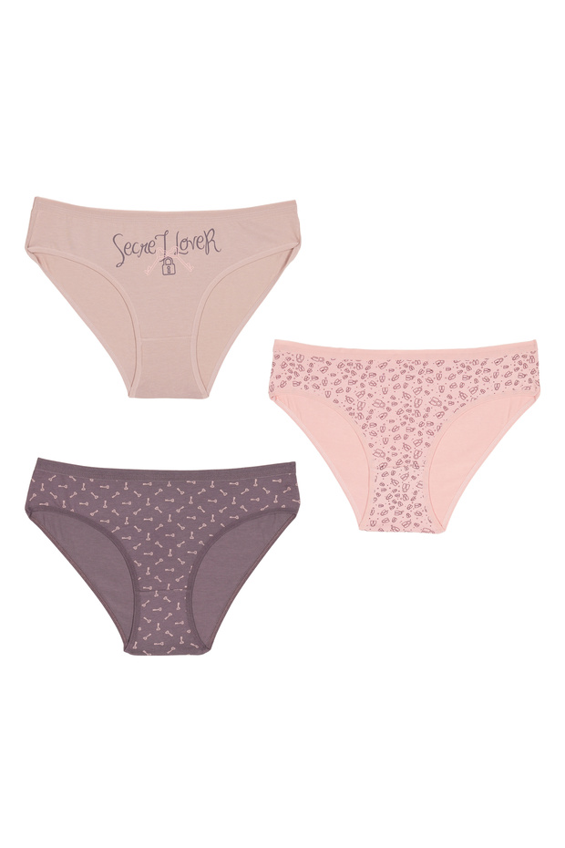 3-Piece Cotton Elastane Women's Panties - Classic Cut, Combed, Lock Key Pattern