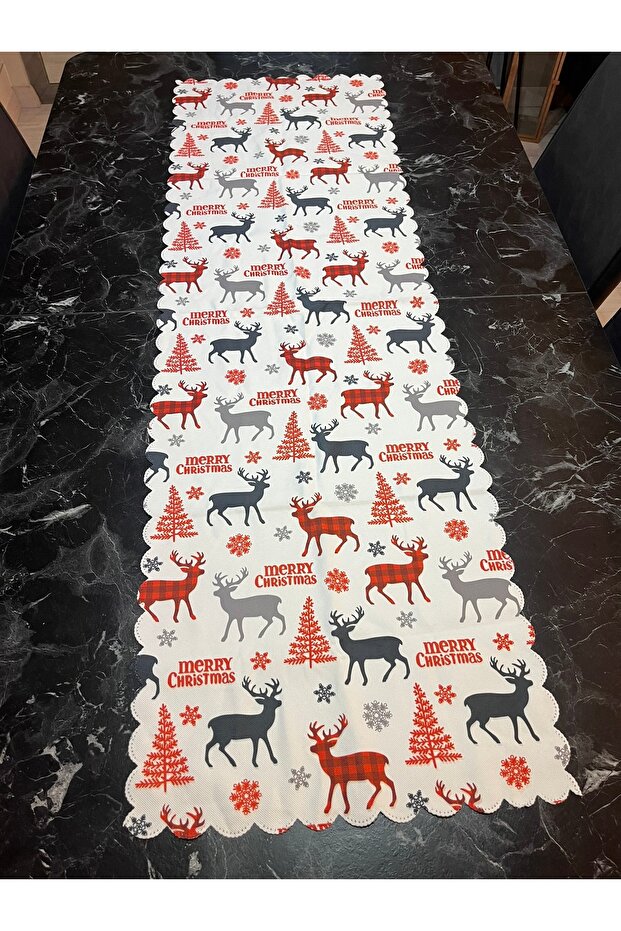 White Runner with Christmas Deer