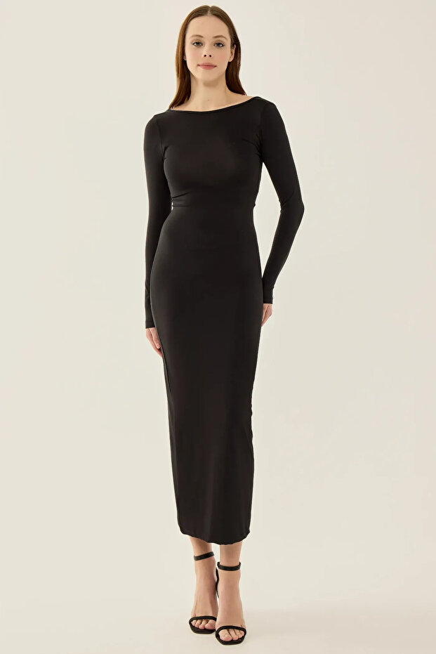 Sırt Dekolteli Bodycon Midi Elbise - 2