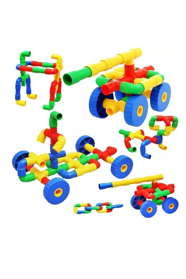 Wheeled Pipe and Elbow Educational Building Toy Game 72 Pieces