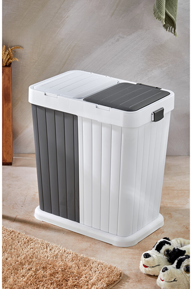 Two Compartment Automatic Lid Dirty Laundry Basket - 1