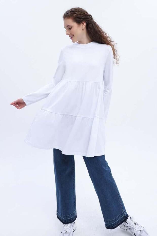 تونيك برباط من القطن الأبيض - 1