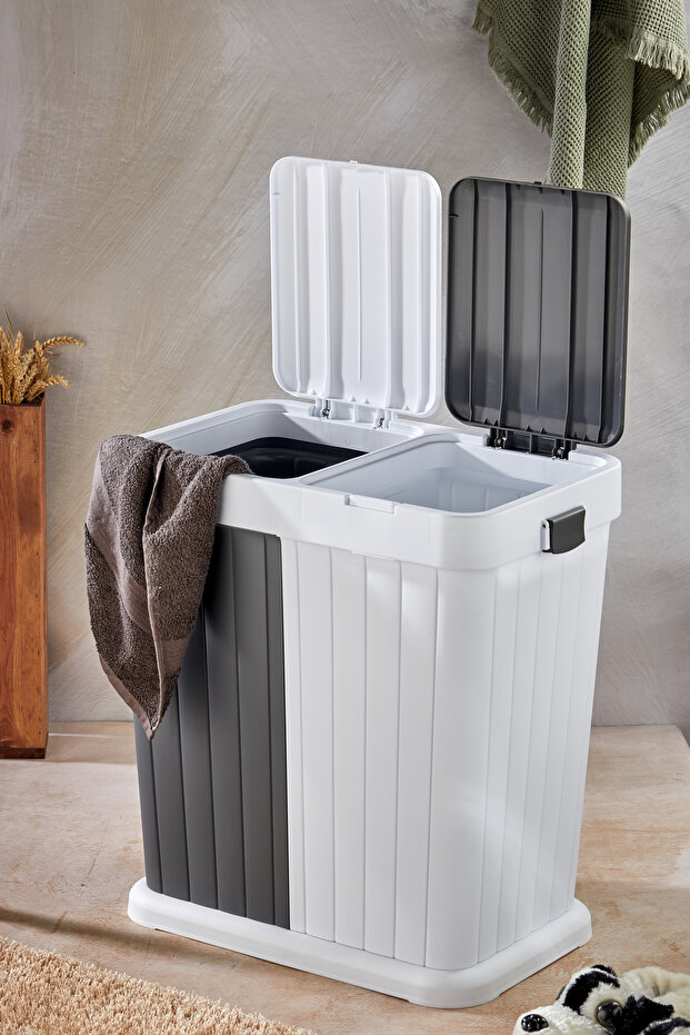 Two Compartment Automatic Lid Dirty Laundry Basket - 4