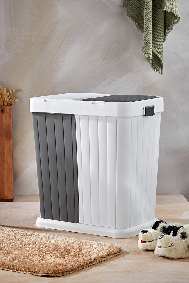 Two Compartment Automatic Lid Dirty Laundry Basket - 3